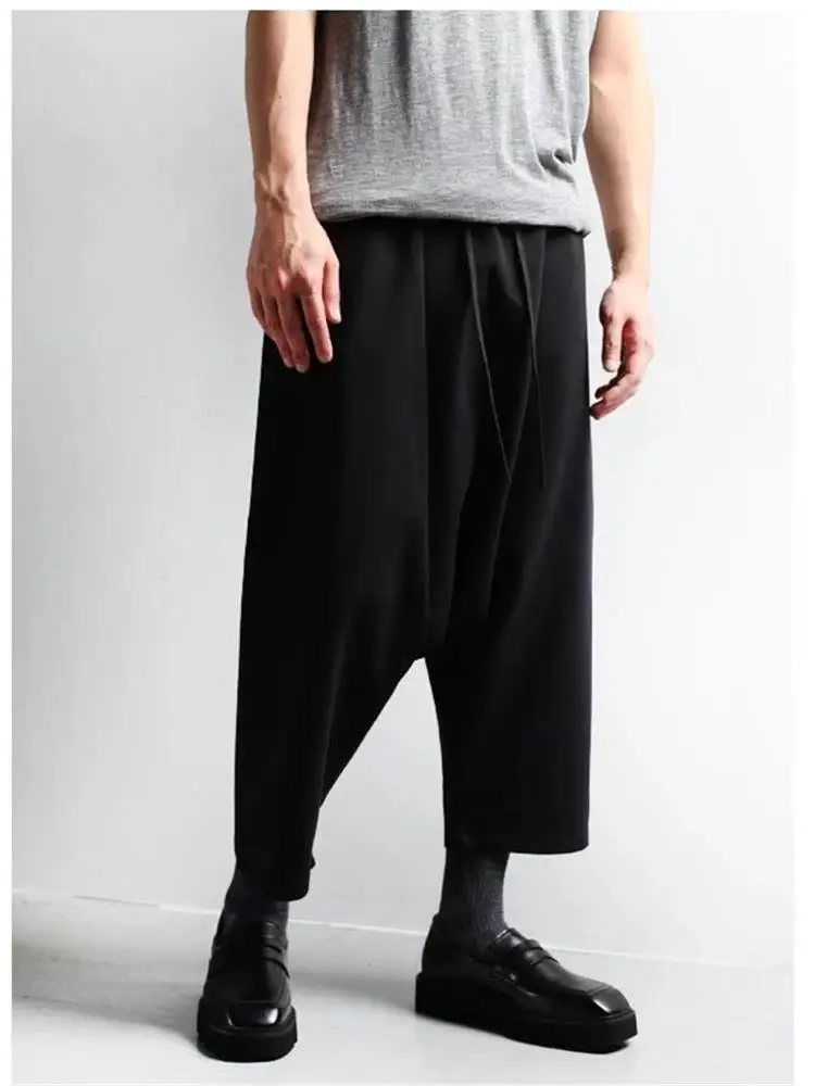 Men's Beat Pants New Fashion Loose Wide Leg Pants Casual Low Crotch Personality Large Size Men's Nine-Minute Pants