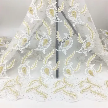 

White Bridal Tulle Lace Material Aso Ebi African Lace Fabric High Quality Beaded French Mesh Lace Fabric For Wedding Party N2866