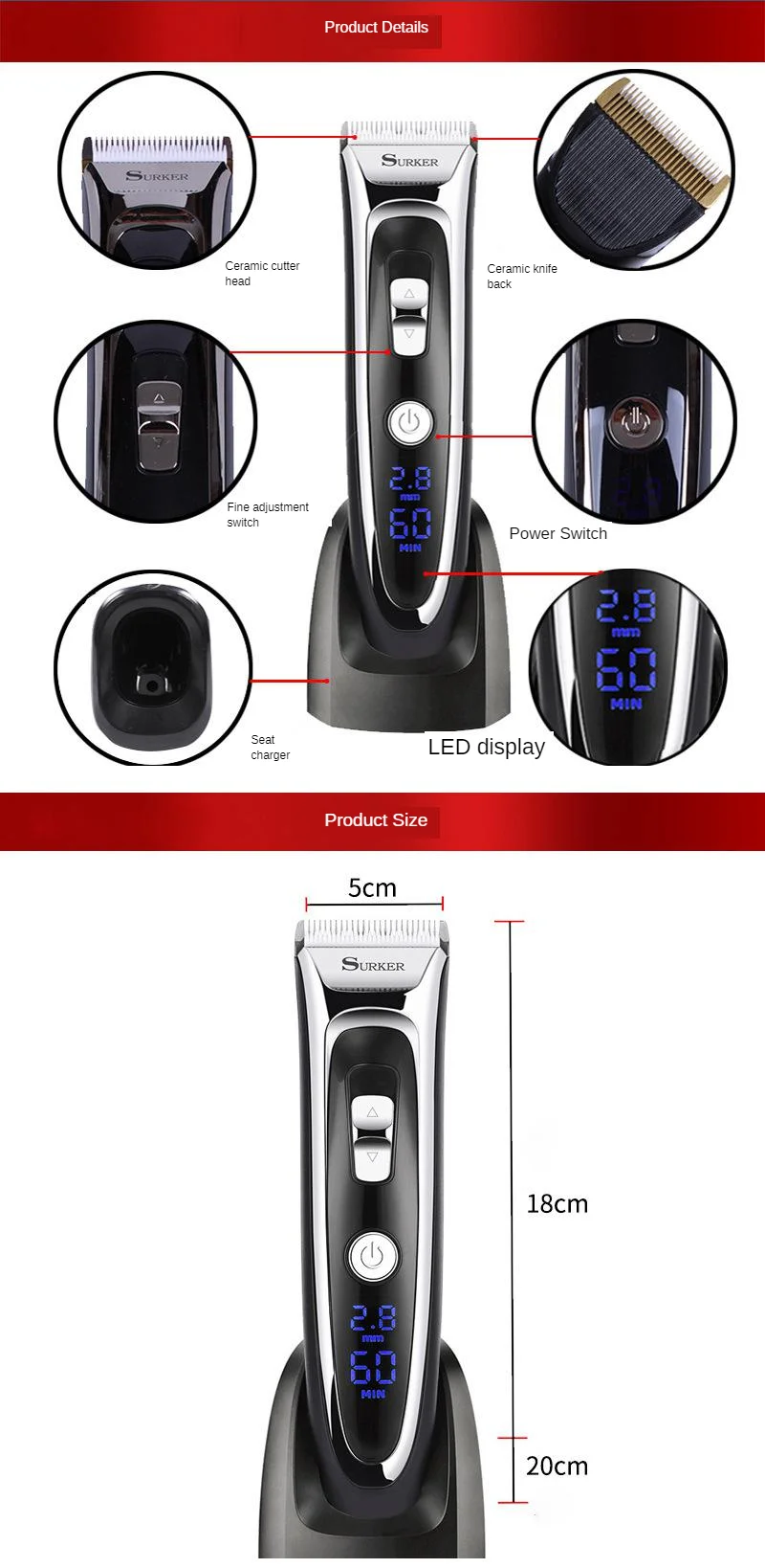 Numbers Liquid Crystal Ceramic Knife Hair Clipper Electric Fader Mute Electric Hair Clippers Fast Charge With Base S