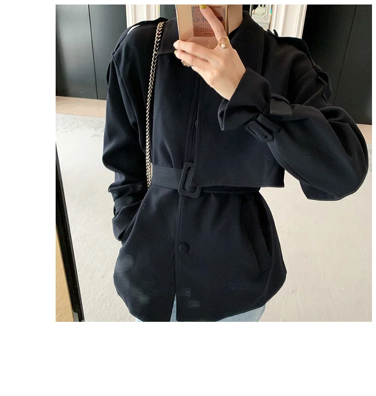 New Elegant Fashion Coat Women Short Blends Coat Jacket Female Korean Version Casual Short Loose Belt Coat Femme