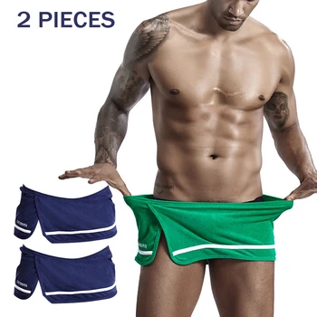 

2 pieces Mens Sexy Pajamas Short Cotton Underwear Men Sleepwear Solid Color Green Red Pyjama Shorts Man Calzoncillos Hombre 2020