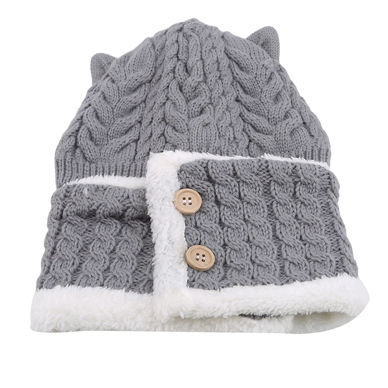 Kids And Child Apparel Clothing Accessories Solid Color Hats Cute Caps Skullies Autumn And Winter Twist Wool Hat Scarf Set - Цвет: gray