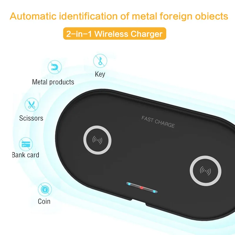 10 Вт Быстрое беспроводное зарядное устройство Qi двойное Беспроводное зарядное устройство для iPhone 11 pro 8 XS Max samsung S10 Быстрое беспроводное зарядное устройство тонкая прокладка