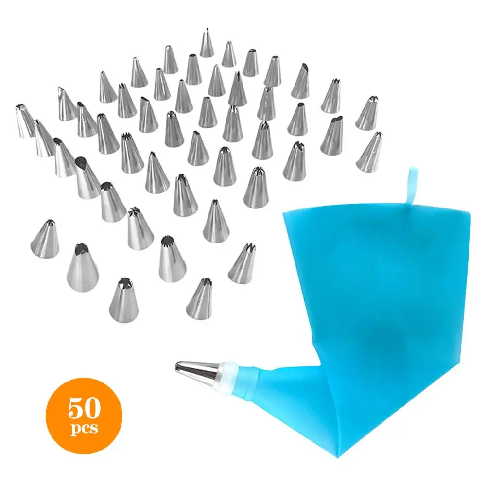 50Pcs/Lot Stainless Steel Nozzle Tips DIY Cake Decorating Tools Icing Piping Cream Pastry Bag Nozzle Kitchen Bakery Tools