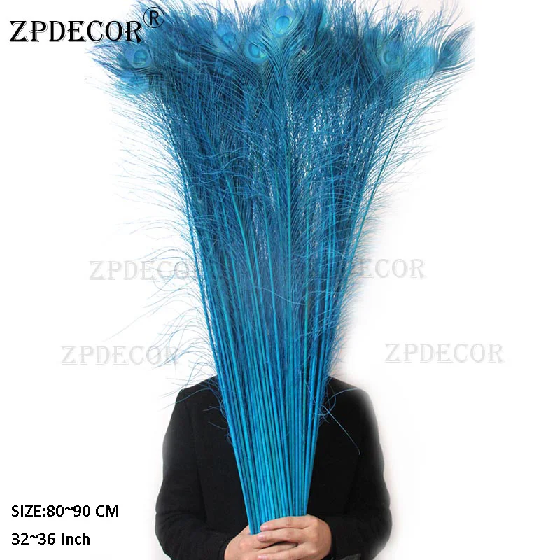 Zpdecor 80-90 см перо павлина для карнавала - Цвет: Озерный синий