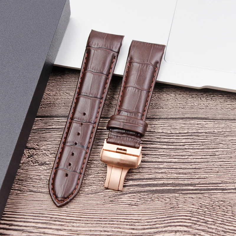 Ремешок для часов Tissot T035 Kutu ремешок для часов из натуральной кожи изогнутый конец 18 мм 22 мм 23 мм 24 мм Бабочка сталь бак - Цвет ремешка: Brown brown line2