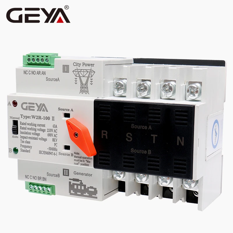 GEYA W2R мини ATS 4P автоматический переключатель контроллер электрического типа ATS Max 100A 4 полюса