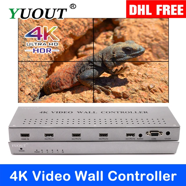 YUOUT YD-202 4K HDMI 2x2 비디오 벽 컨트롤러 HDMI 프로세서 4TV 쇼 LED/LCD 디스플레이 용 화면 접합