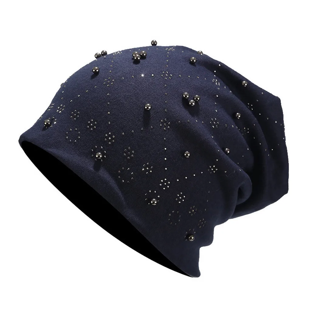 Модная перламутровая шапка, женские зимние шапки, растягивающийся головной шарф, женские шапки-бини, теплые шапки, повседневные женские шапки