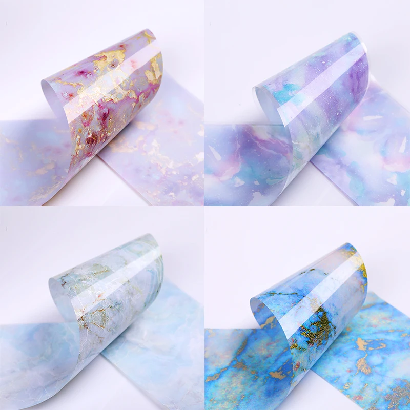 10 Pcs Nail Foils With Color Marble Flower Gilding Pattern Nail Transfer Foil Nails Art Decorations 4*20cm