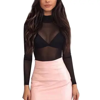 

Autumn Winter Sexy Women Turtle Neck Long Sleeve T-Shirt Slim Sheer Mesh Top 2020 New Fashion womens top