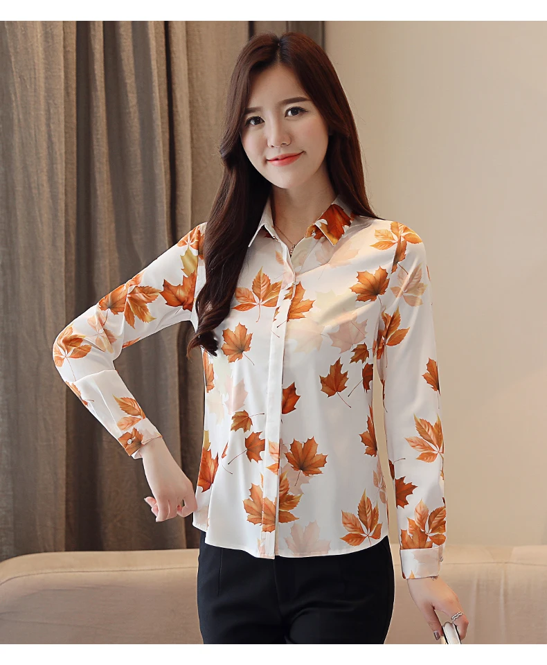 Женские рубашки с длинными рукавами женские топы Blusas mujer de moda блузки на пуговицах Цветочная шифоновая блузка с воротником 623G7