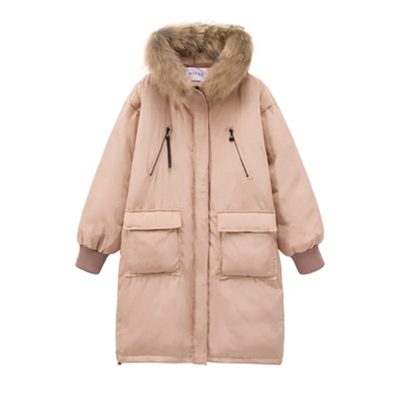 Cotton clothing female winter wear long cotton small fresh thick large fur collar cotton jacket