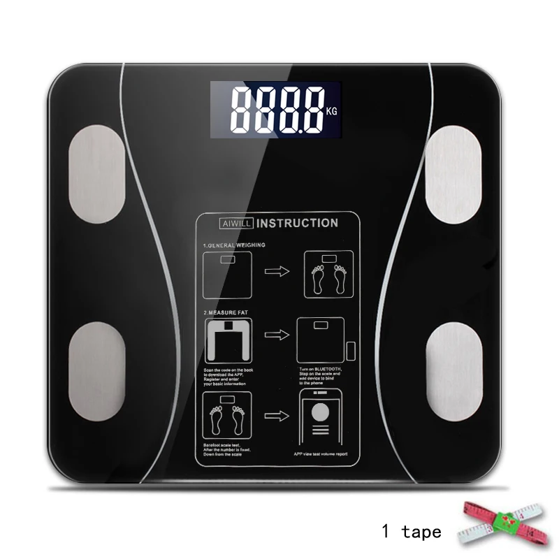 AIWILL бытовой светодиодный цифровой весы для ванной с Bluetooth Android или IOS весы для жировых отложений