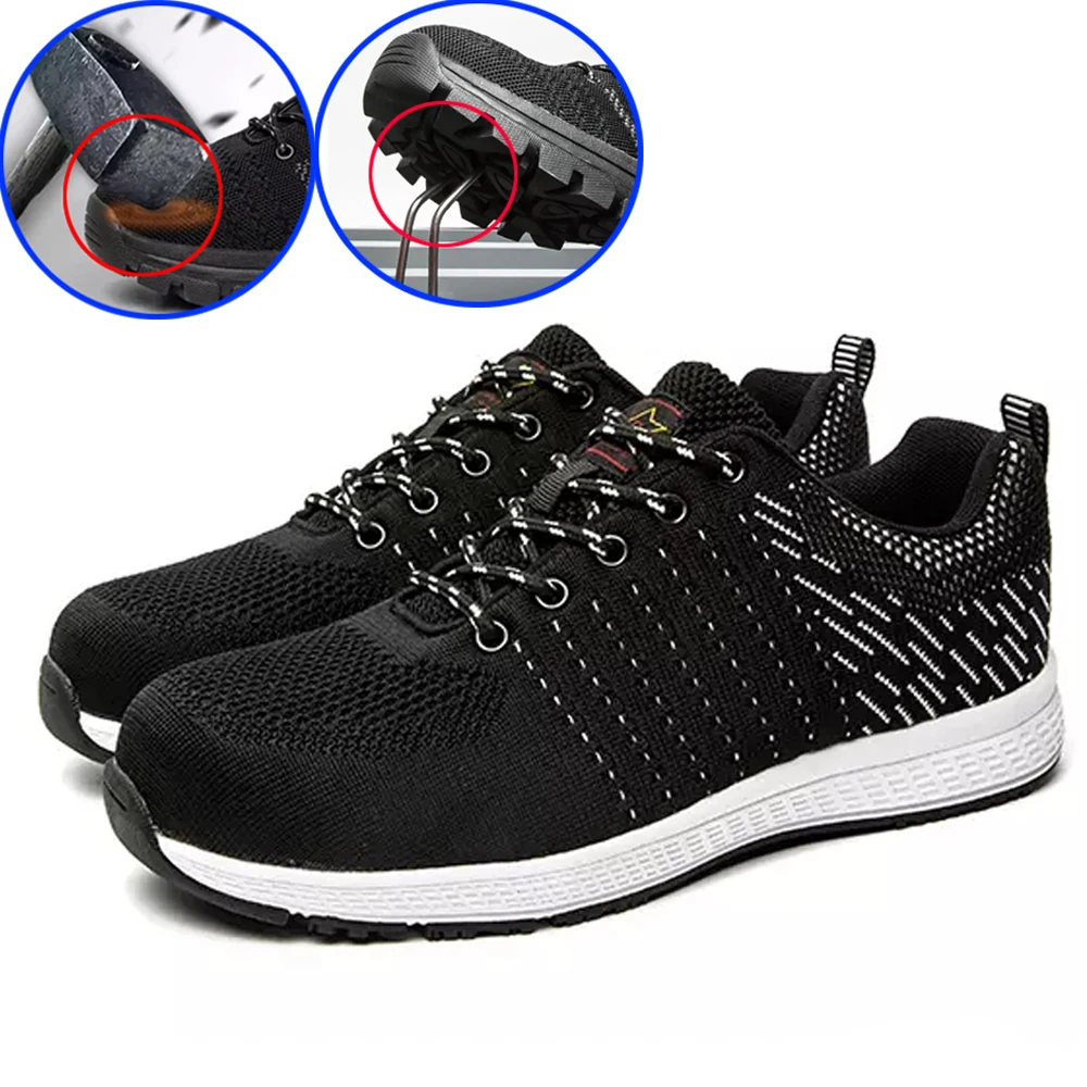 

Men Safety Work Shoes Mesh Uppers Brethable Sneakers Anti-smashing Anti-stab Non-Slip Male Tooling Shoes