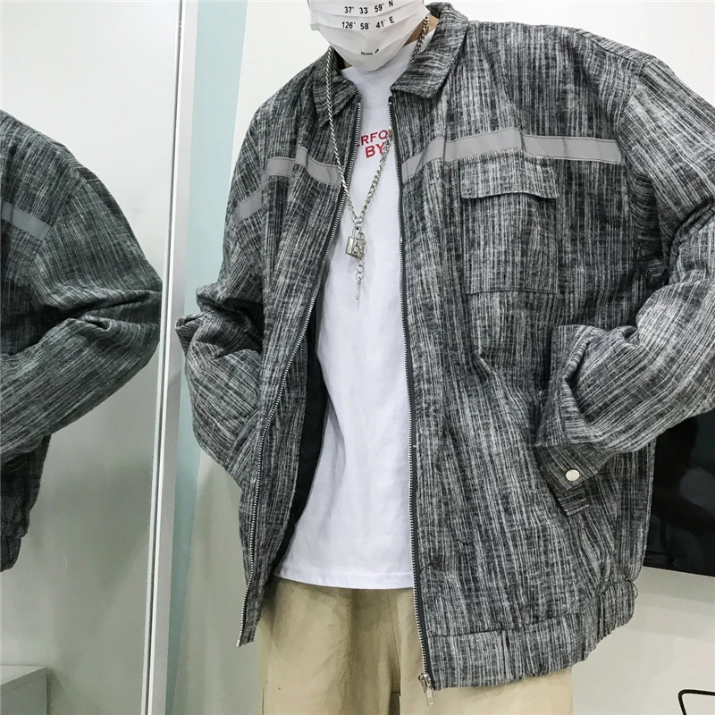 Hong стиль весна и осень пара куртка мужской Harajuku Повседневная рубашка Tide Черный/синий s-xl