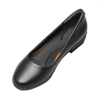 Black Leather Women's Work Shoes Sole Thick Heel Round Head Shoes Soft Sole Professional Antiskid Hotel Work Shoes 1