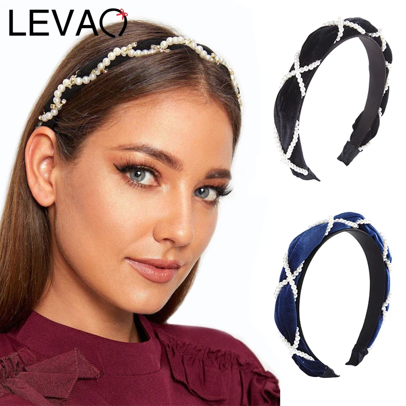 

LEVAO Gold Velvet Pearl Winding Headband Fashion Bohemian Style New Hairband Bezel Turban Women Girls Hair Accessories Hair Hoop