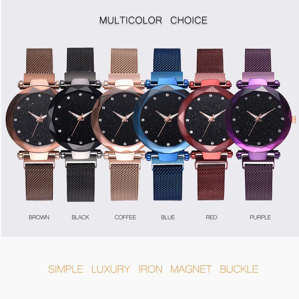 Reloj mujer, модные женские часы, звездное небо, часы для девушек, магнит, камень, Милан, сетчатый ремень, женские часы, bayan kol saati