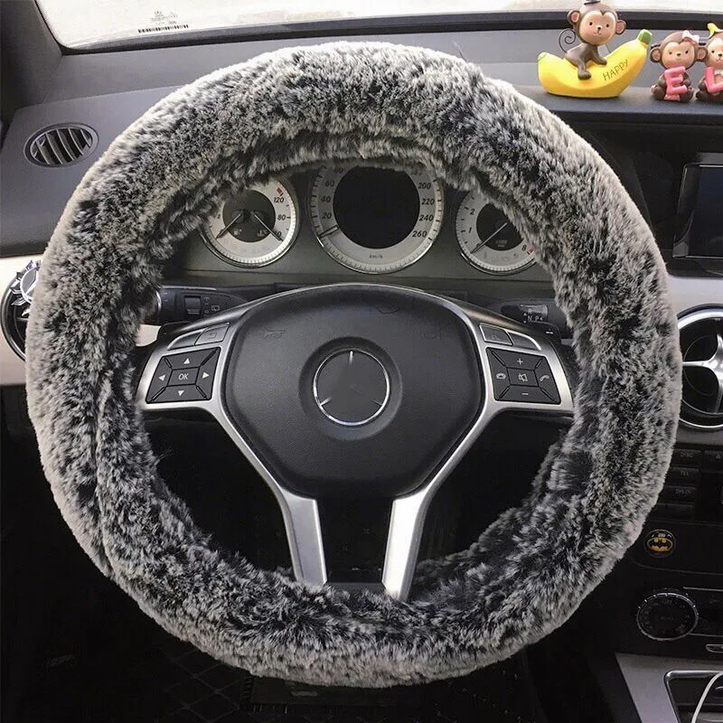 Hot sales Imitation Rex Rabbit Fur Car Steering Wheel Covers Winter Warm Soft Plush Auto Interior Accessories 15 inch 38CM
