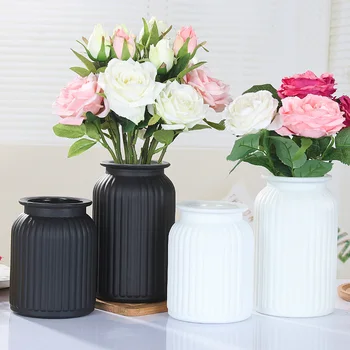 

Nordic Vertical Stripe Frosted Glass Vases Decorative Flower Vases Gift For Wedding Special Occasion Home Office YU-Home
