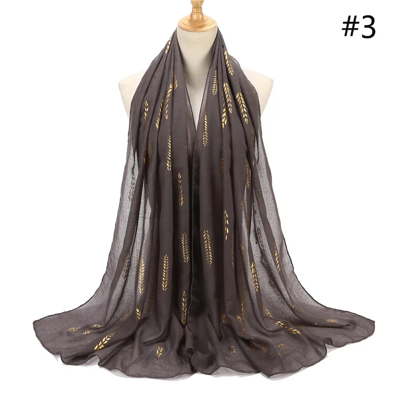 Модный 18 цветов женский шарф из хлопка и льна шаль Хиджаб 75*180 см Золотое Тиснение пшеничный узор Пашмина шарф Мусульманский хиджабы - Цвет: 3