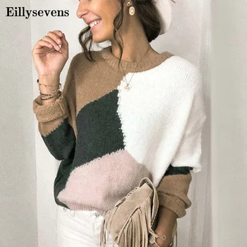 

Sweater Women 2020 autumn Patchwork Sweater Pullovers Oversized Pullover Plus Size Sweaters Female boho Warm Streetwear#4