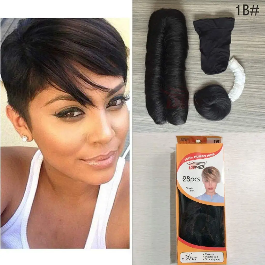 Extensões do Cabelo com Fechamento Pieces Bump Tecer Curto Cor Preta Cabelo Virgem Peerless Humano Peruano 27 5 cabelo com fechamento curto, cor preta cabelo