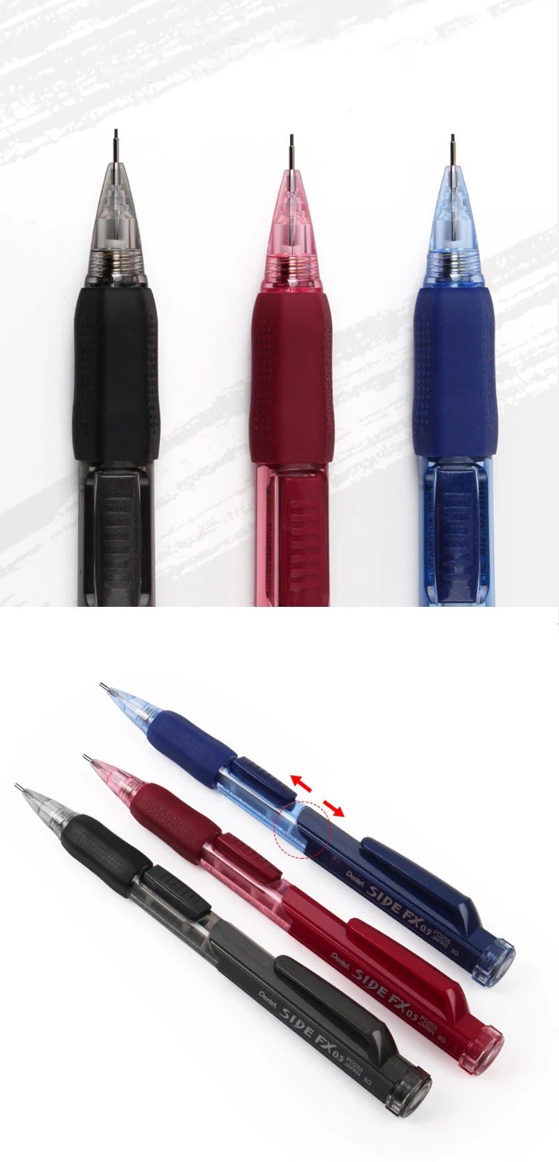 Pentel PD255 автоматический карандаш 0,5 мм подвижный карандаш с боковым нажатием, ластик с выдвижной головкой, Классический студенческий карандаш для рисования