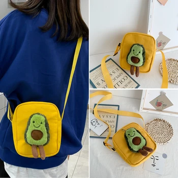 

Girl Avocado Canvas Bag New Buckle Creative Avocado Shoulder Bag Cartoon Japanese Harajuku Wild Cute Messenger Bag
