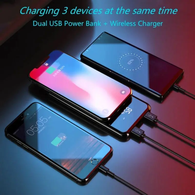 Новинка 30000 мАч QI Беспроводное зарядное устройство банк питания для xiaomi iPhone 8 X samsung банк питания 2 USB зарядное устройство беспроводной внешний аккумулятор