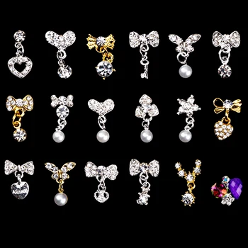 

10pcs/set Nail Art Rhinestones Gems Zircon Crystals Alloy Pendant Bow-knot Nail Art Decorations Gold Silver Studs for Nails