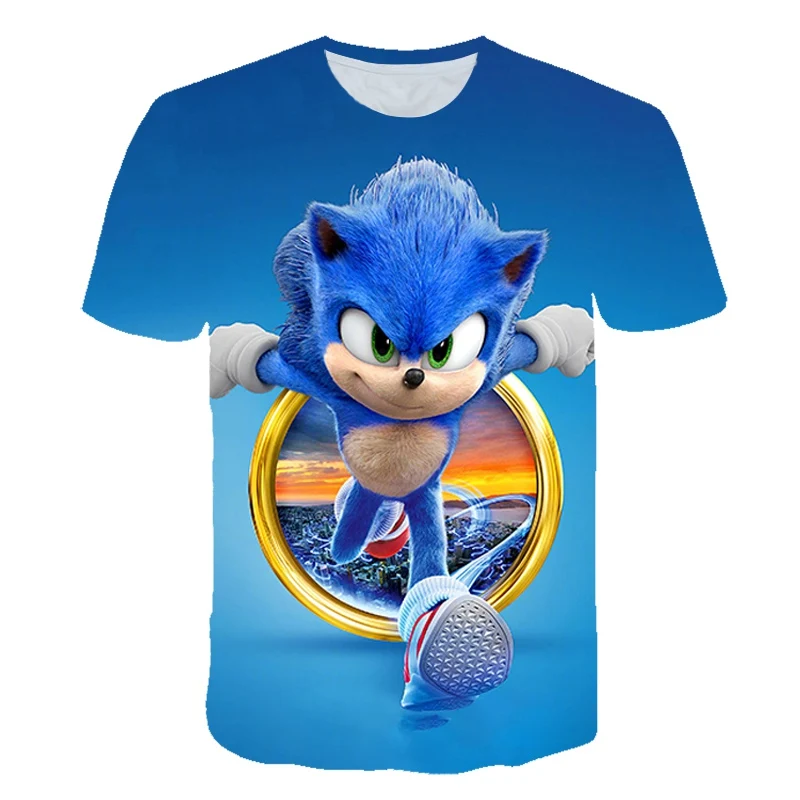 Sonic/летняя футболка для мальчиков и девочек короткая с 3D рисунком из полиэстера