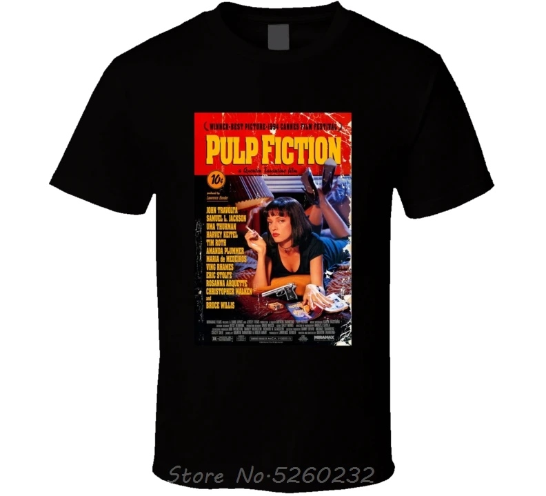 Мужская Винтажная Футболка Pulp Fiction классическая черная хлопковая футболка с