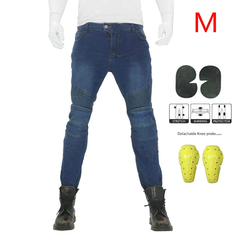 

Comfortable Pants+knee pads Motorcycle Trousers Combat Skinny Solid Blue