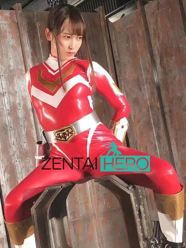 

New Arrival Women's Spandex Zentai Bodysuits Sexy Shiny Red Lady Hero Zentai Catsuit with Belt