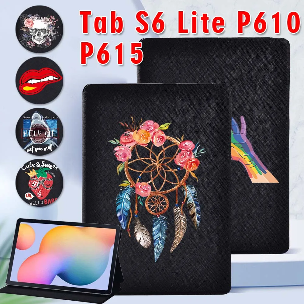 

For Samsung Galaxy Tab S6 Lite 10.4'' 2020 P615 SM-P610 SM-P615 Tablet Case Cute Cartoon Pattern Series Leather Cover + Stylus