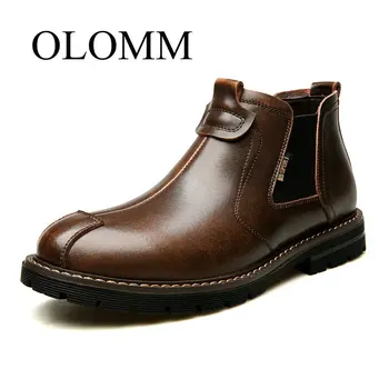 

OLOMM Chelsea boots men 2019 autumn and winter new trend tooling Martin boots men's middle boots short boots men DD-100