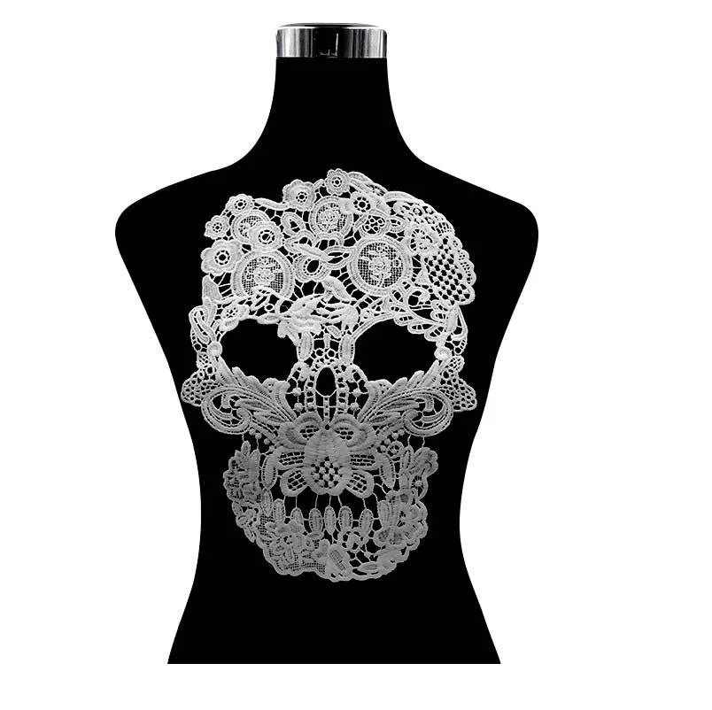 Lace Fabric Embroidery Tassels Accessories 1 piece Skull milk silk embroidery cloth stickers DIY lace water soluble lace corsage three-dimensional hollow