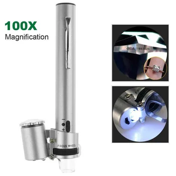 

100x Microscope Loupe Zoom Adjustable Focal Handheld Portable Jewelry Tool Mini Multifunction Pocket Magnifier Led With Light
