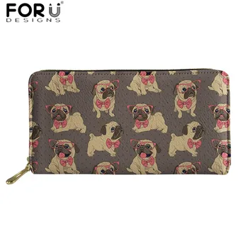 

FORUDESIGNS New Fashion Women Wallets Glasses Pug Dog Pattern PU Leather Purses 2019 Christmas Gift Ladies Coin Money Bag Clutch