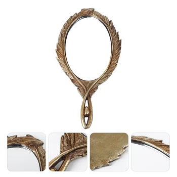 

1pc Handheld Mirror Retro Mirror Feather Shaped Mirror for Travel Bedroom Woman