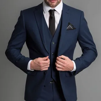 

Navy Blue Formal Wedding Men Suits 2018 Notched Lapel Custom Made Business Groom Wedding Tuxedos (Jacket + Pants+ Vest) terno