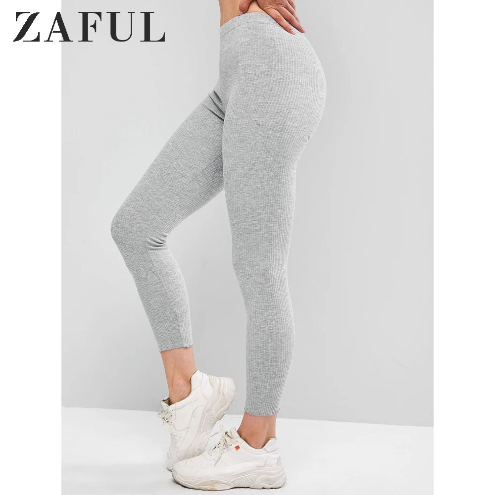 ZAFUL трикотажные леггинсы в рубчик с кромкой салата один размер 7/8 осень 2019