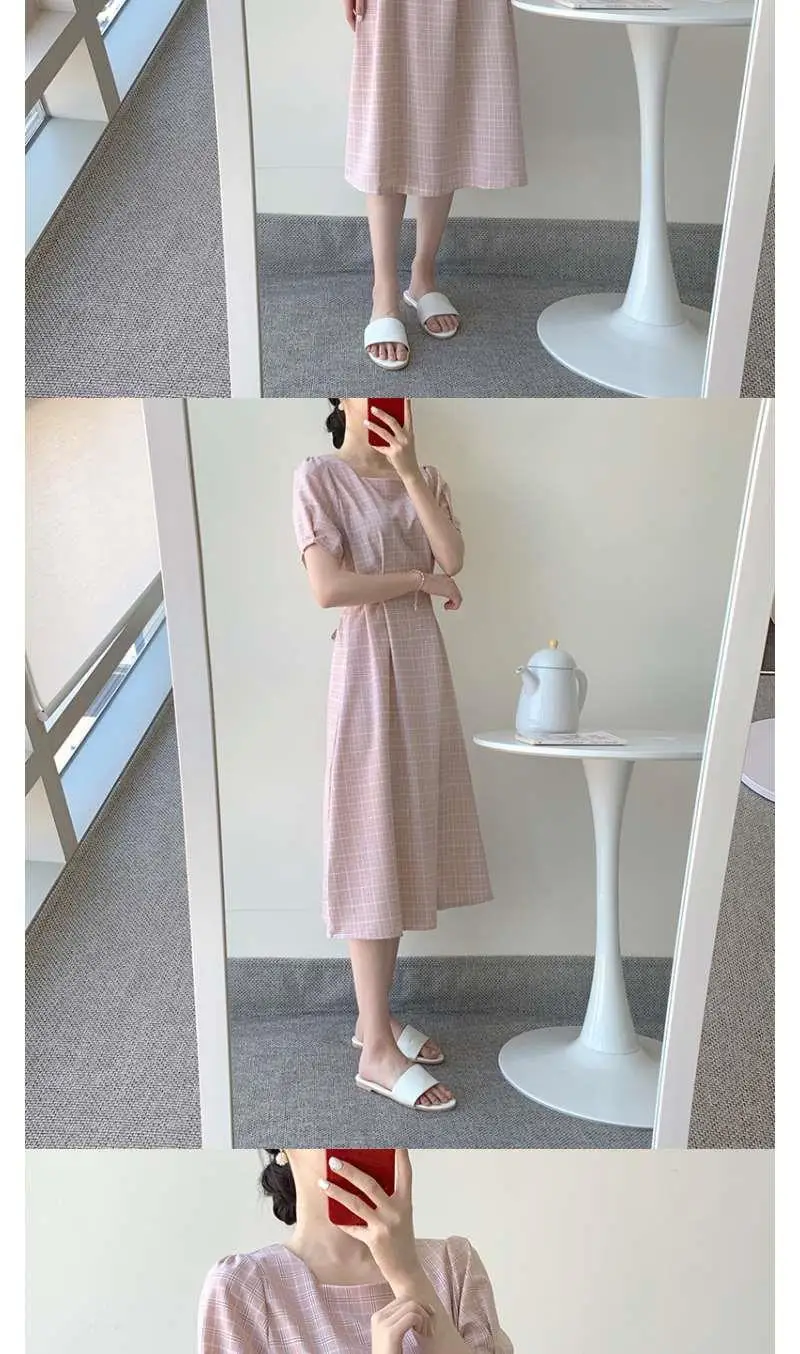 Dresses Women Preppy Style Short Sleeve Students Causal Summer Square Collar Korean Style Sweetie All-match Ulzzang Plaid Daily evening dresses