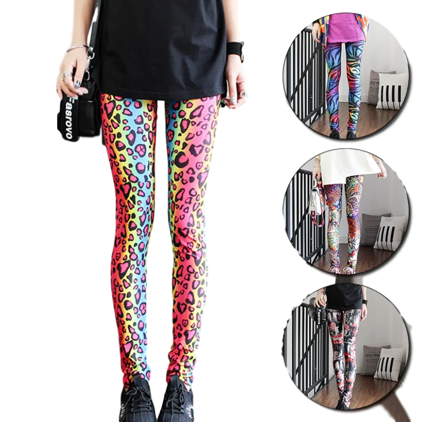 

Multicolor Leggings For Women Print Stretchy Casual Pants Female Gothic Autumn Mid Waist Sexy Gym Clothing Trousers