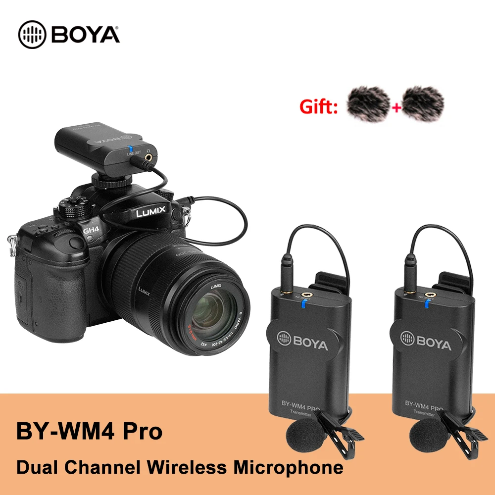 

BOYA BY-WM4 Pro Dual Channel Wireless Microphone System Transmitters Lavalier lapel Microphone Mic for DSLR Camera Phones