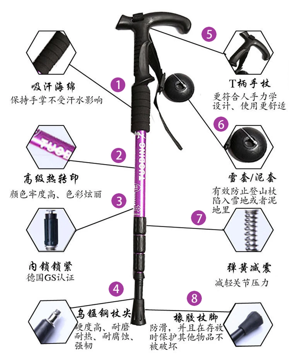 Трекинговые палки, прогулочная палка выдвижной Пеший Туризм полюс Альпинизм противоударной защитной плёнки для Пеший туризм для треккинга, ходьбы, телескопическая палка