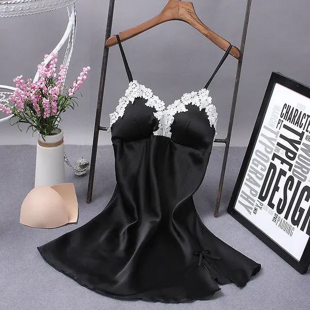 Porno Sexy Women NightDress Lace Silk Robe Nightgown Bow Straps Sleepwear Night Dress 5 Colors