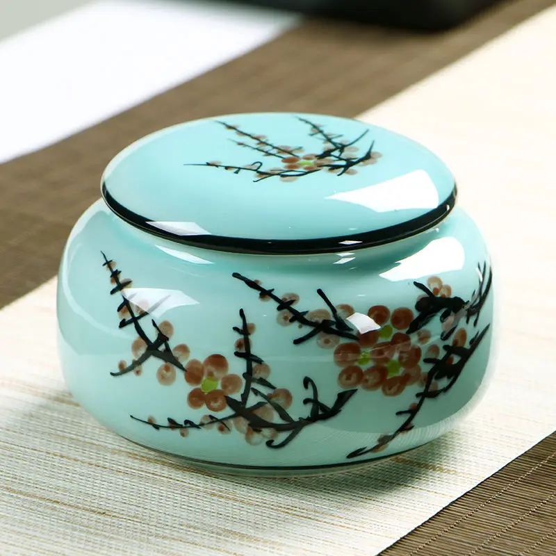 Plum blossom Цветочные узоры контейнеры для чая Celadon коробка для хранения чая кофейные банки многофункциональная емкость для конфет фарфоровые бобы контейнер - Цвет: Plum blossom